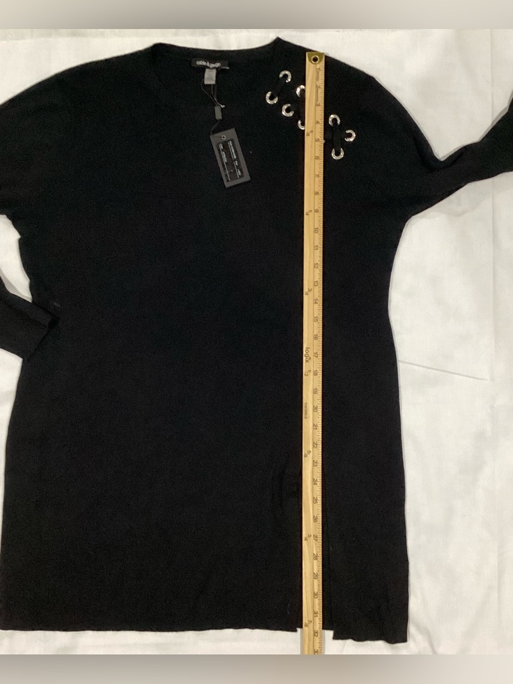 Cable & Gauge Black Lace-Up Shoulder Grommet Detail Long Sleeve Sweater Dress - Picture 5 of 6